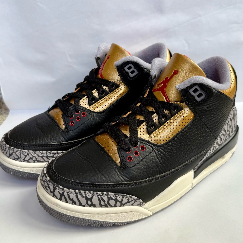 Air Jordan 3 Retro Black and Gold Sneakers US size 6